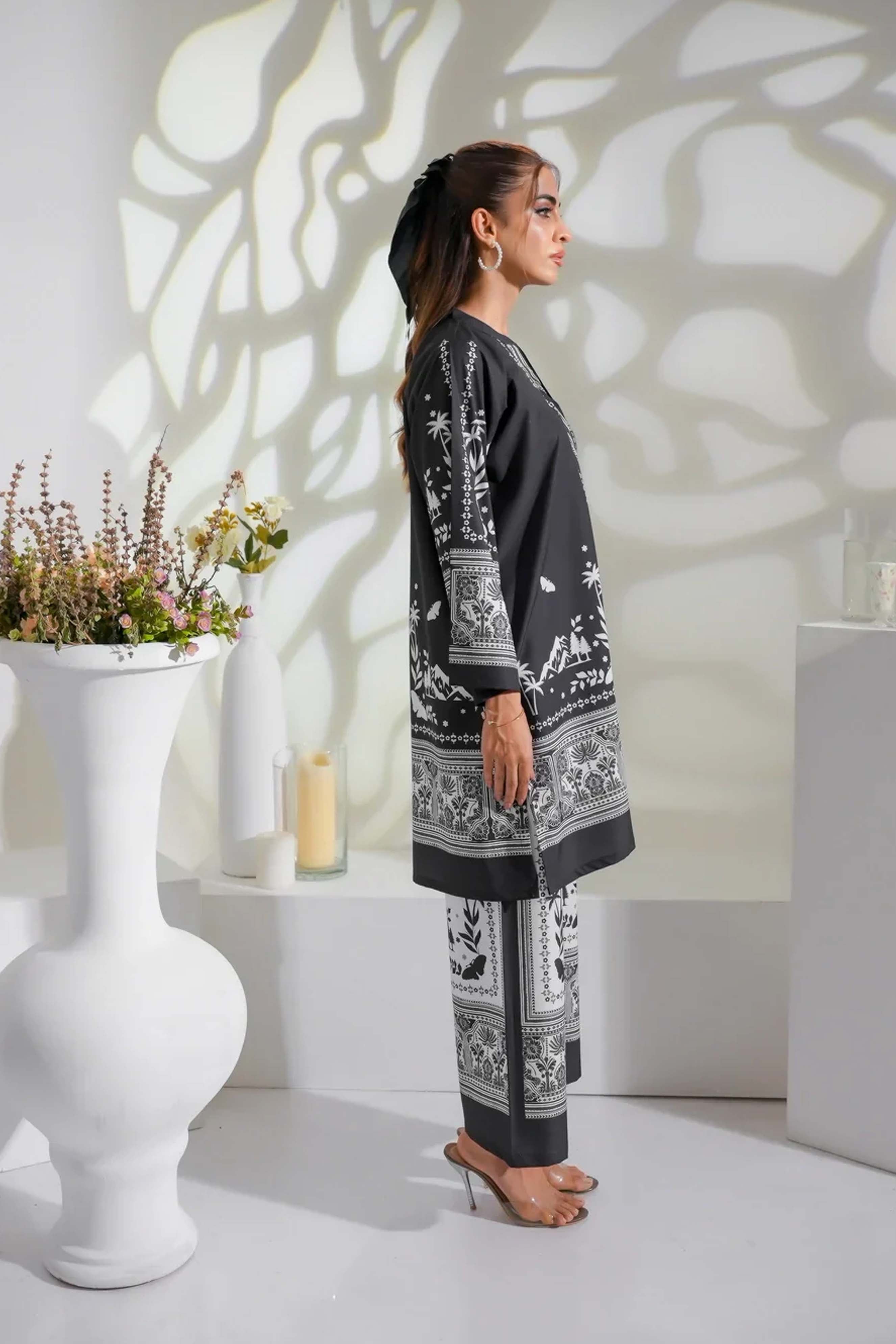 Monochrome Co-Ord Set 2Pc Digital Printed - 819