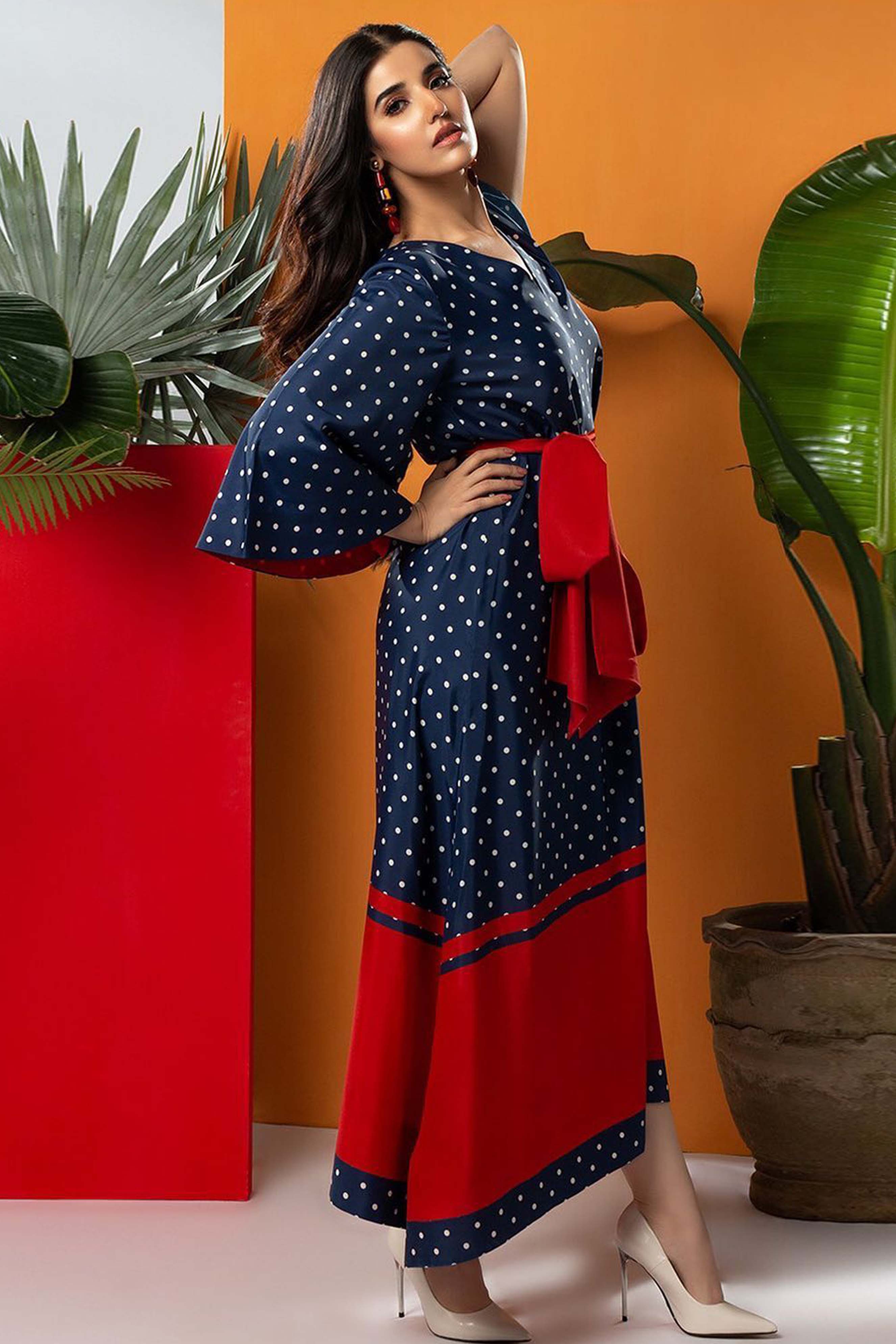 Blue Polka Dot Best Seller Maxi Digital Printed - 820