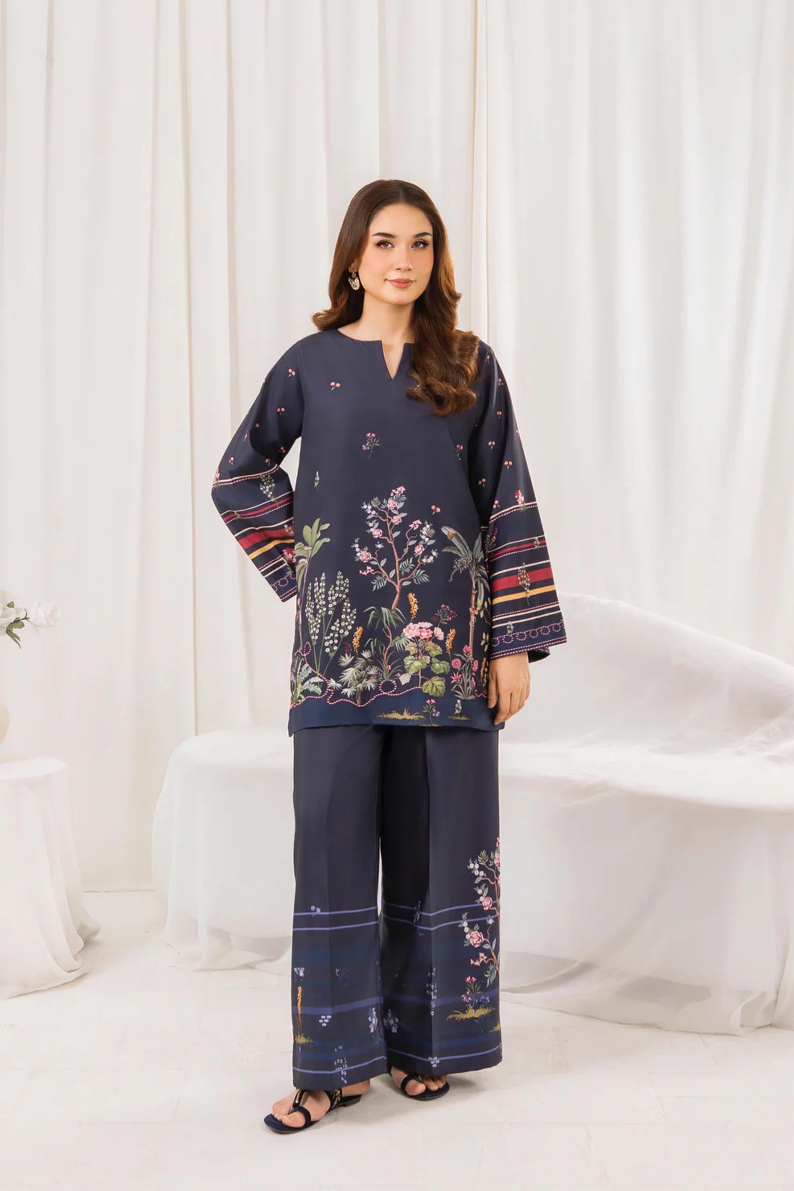 Short Shirt Printed Dress In Blue Color 2Pcs - 831