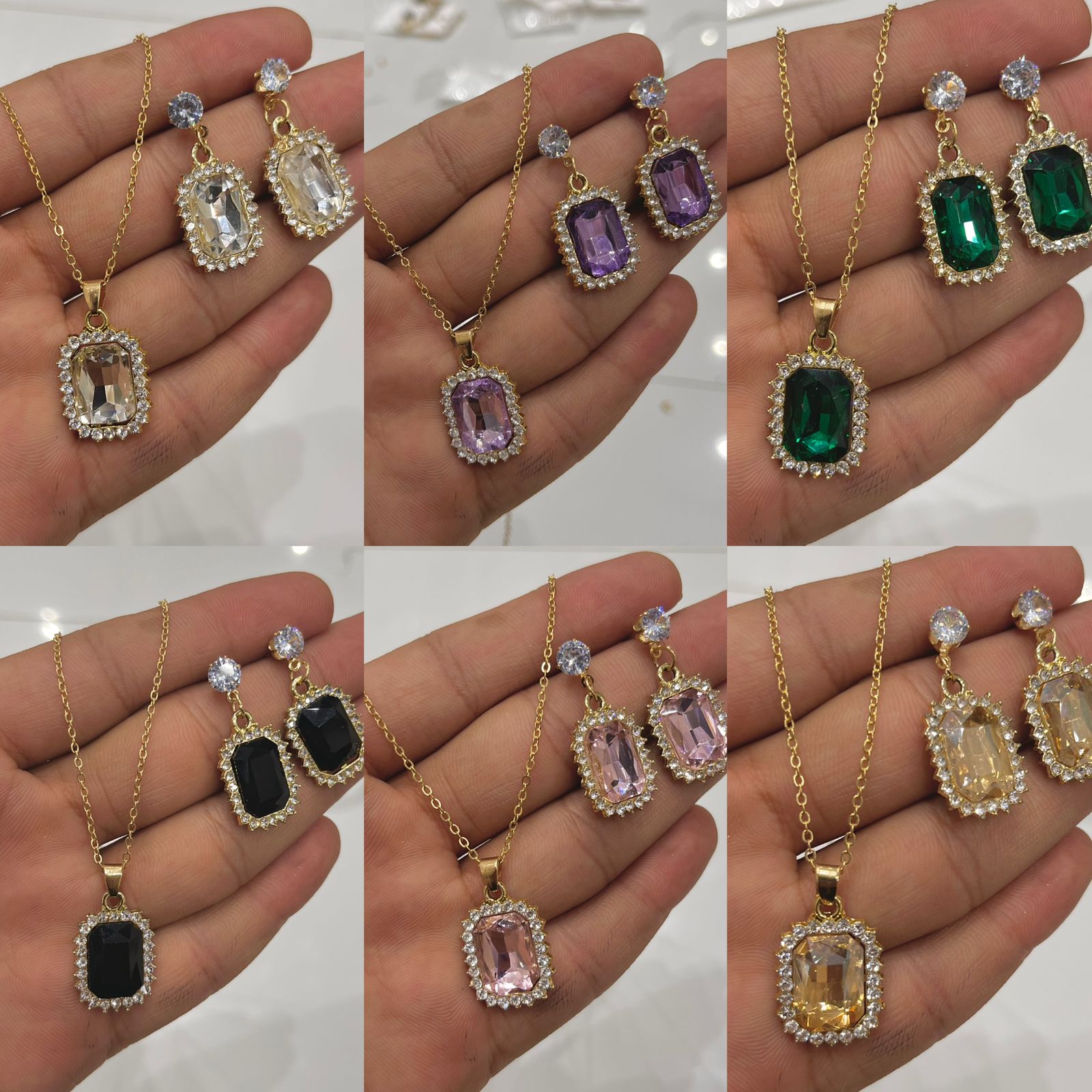 Rectangular Pendant Necklace Set