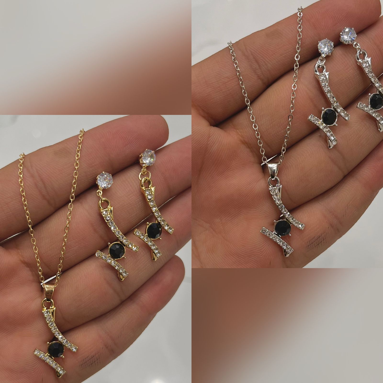 Baguette Pendant Necklace Set