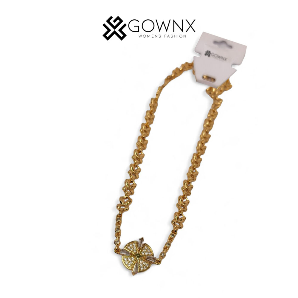 Gold-Toned Chain Necklace with Crystal Flower Charm - Image 3