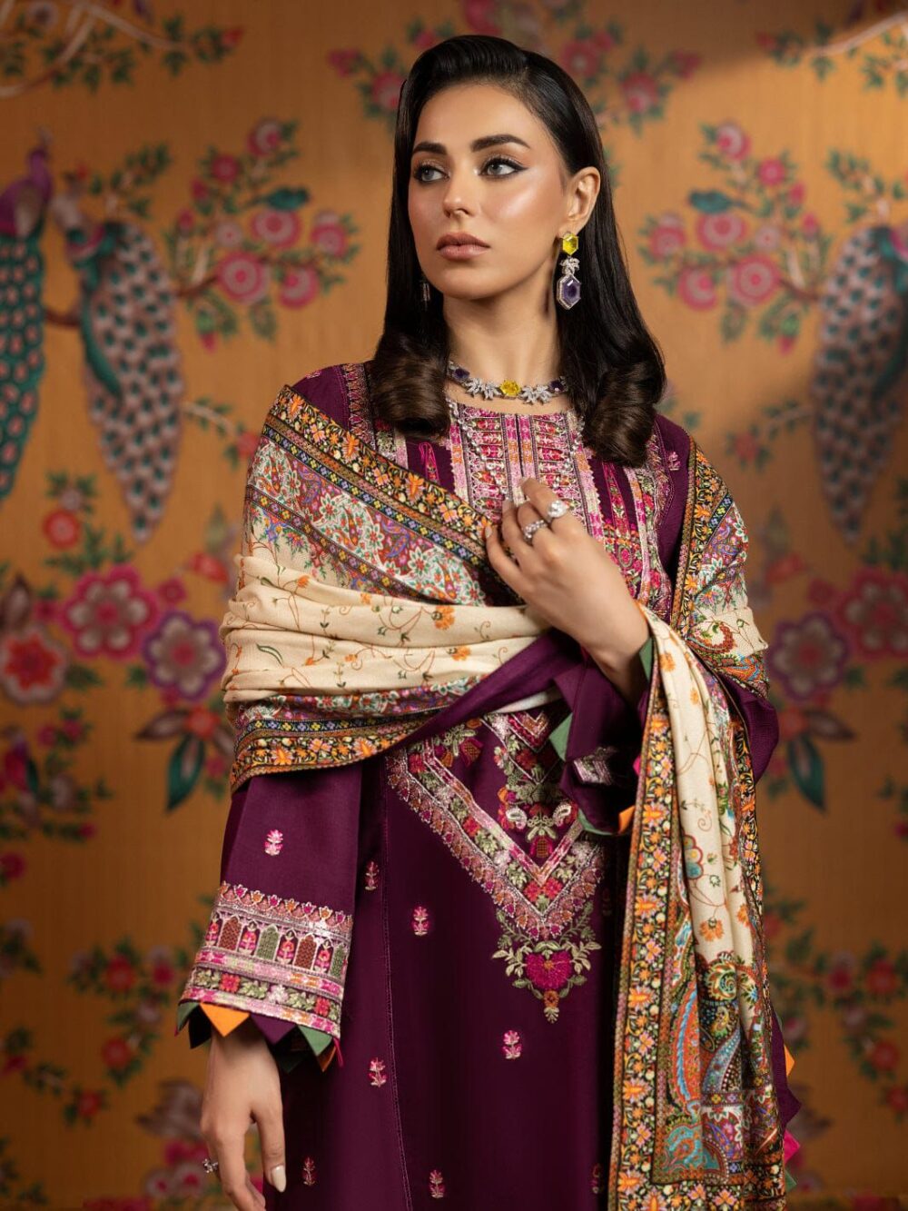 Winter Grace Embroidered 3-Piece Pashmina Set - Image 3