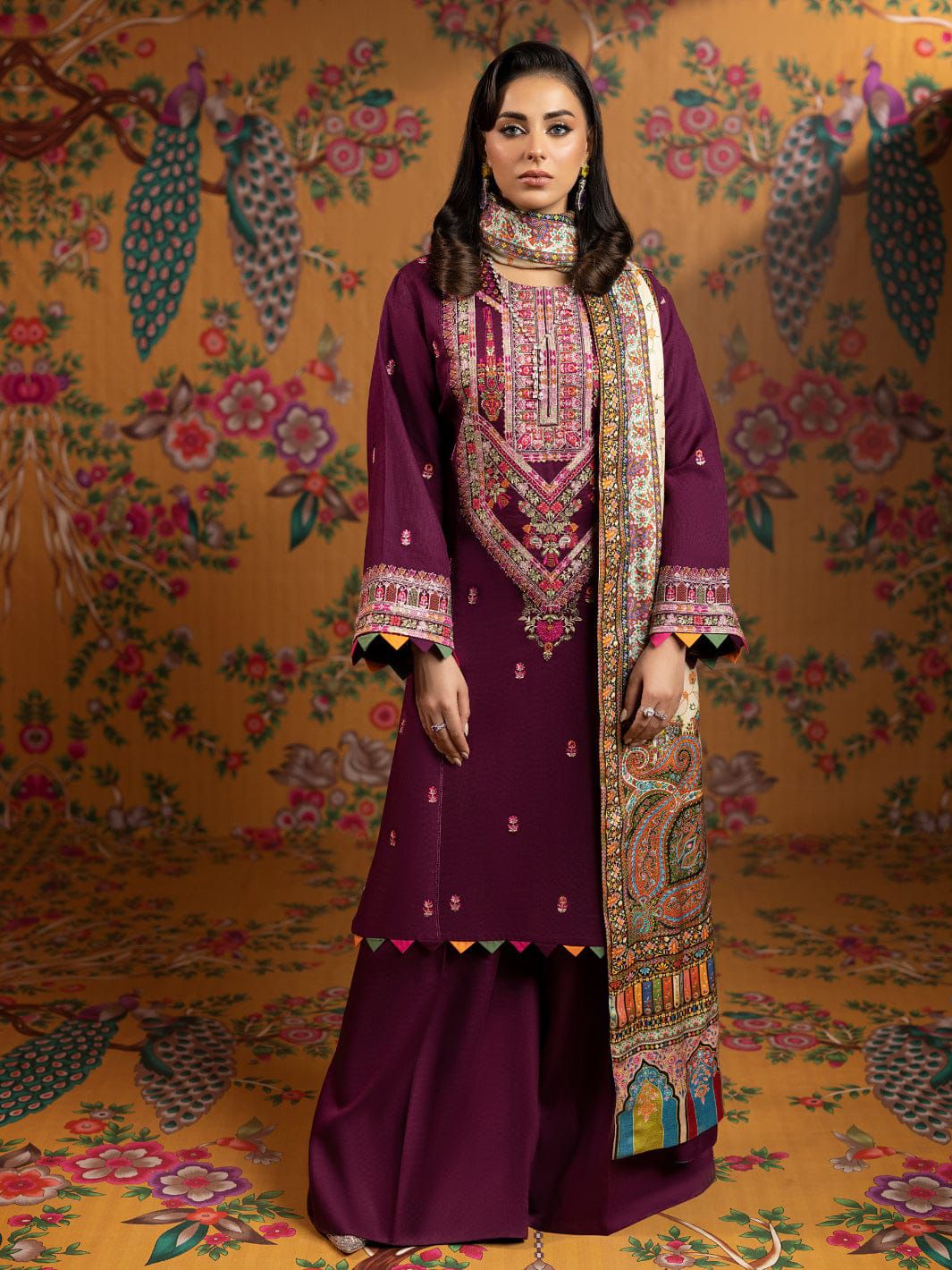 Winter Grace Embroidered 3-Piece Pashmina Set